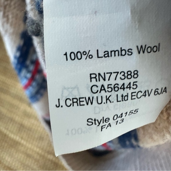 J. Crew Beige Fair Isle Crewneck Sweater Navy & Red Accents (XL) - Picture 7 of 7